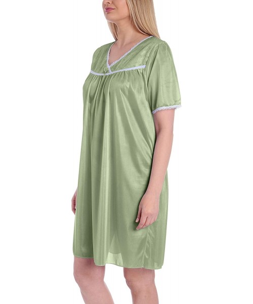 Nightgowns & Sleepshirts Women's Satin Silk Short Sleeve Lingerie Nightgown - Green Yellow - CS12MP0T03R