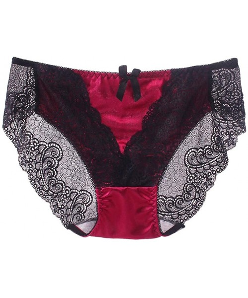 Thermal Underwear Sexy Ladies Transparent Lace Panties- Plus Size Hi-Cut Comfort Hollow Panty Hotpant - Red - C9196UR20DU