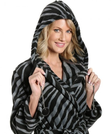 Robes Plush Robes for Women- Bathrobes for Women Short Hooded Robe - Zebra - Charcoal/Black - CF12K5E7DG1