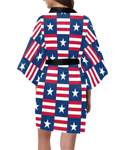 Robes Custom USA Flag Colored Stars Women Kimono Robes Beach Cover Up for Parties Wedding (XS-2XL) - Multi 3 - C2194S57ZS0
