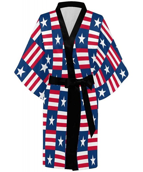 Robes Custom USA Flag Colored Stars Women Kimono Robes Beach Cover Up for Parties Wedding (XS-2XL) - Multi 3 - C2194S57ZS0