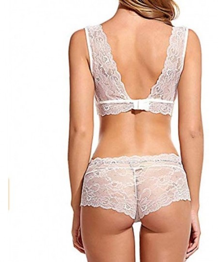 Bustiers & Corsets Women Lace Lingerie Underwear Set Pajama Suit Sexy Lingerie Bra and Briefs Set - White - CF18YHH6UY6
