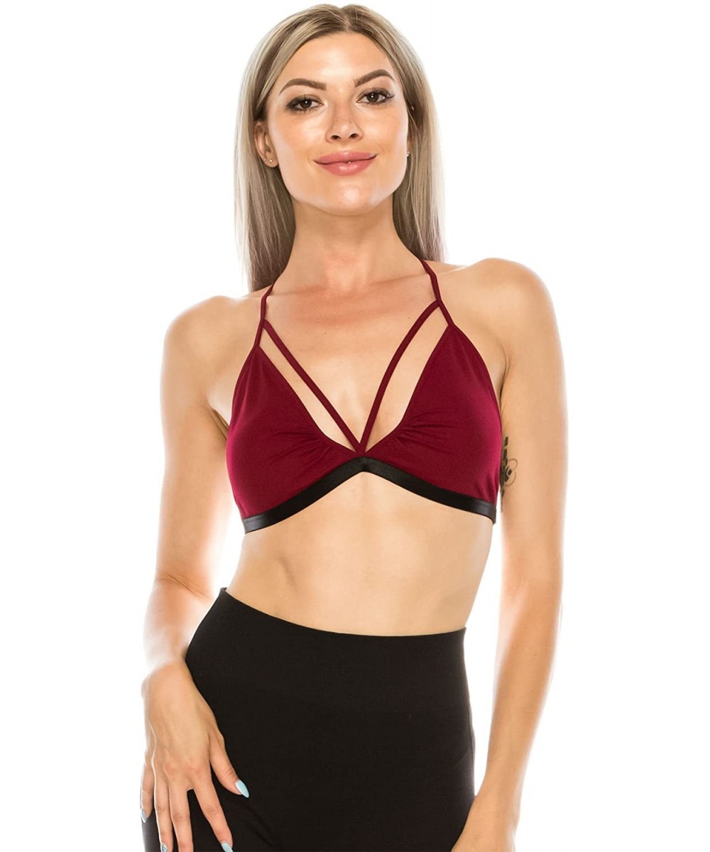Bras Strappy Bralette UV Protective Fabric UPF 50+ (Made with Love in The USA) - Burgundy - CP18G2ZACZH