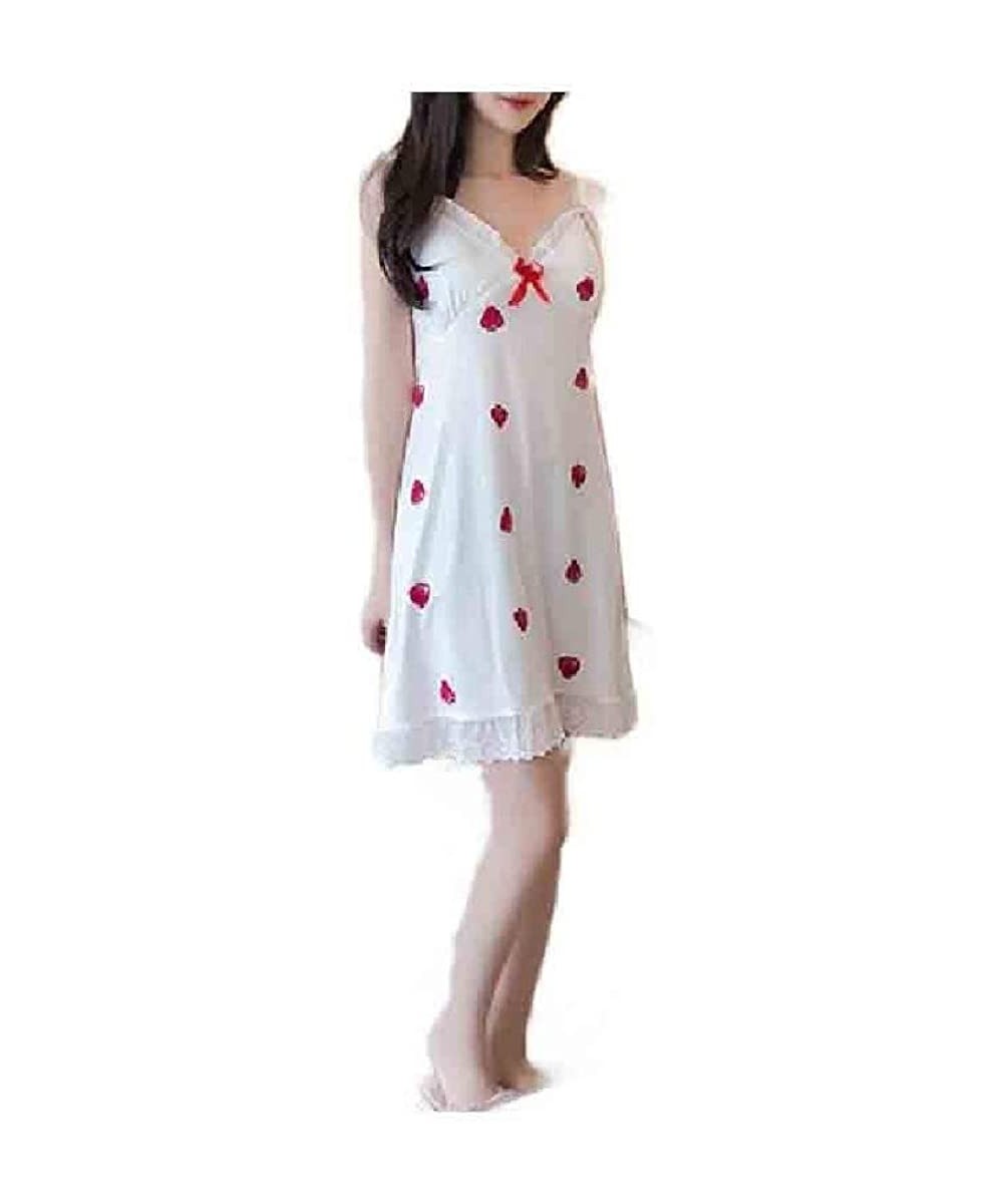 Nightgowns & Sleepshirts Women Flower Print Sling V-Neck Short Dress Summer Sexy Sleepwear - As2 - CJ1900S7658