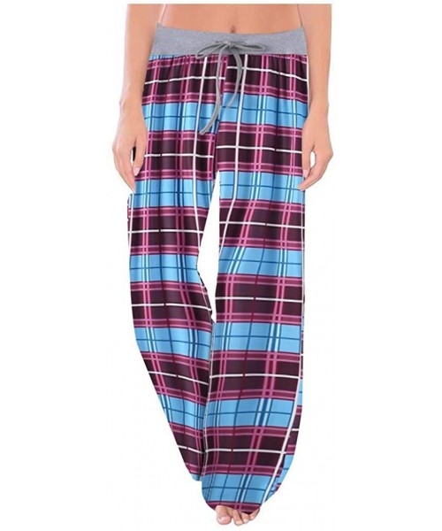 Bottoms Women Comfy Lounge Pants Print Drawstring Pants Loose Pajama Bottoms Sleepwear - Sky Blue - C9193ILMH32