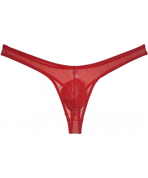 G-Strings & Thongs Men's Bulge Pouch Thong Underwear Sheer Mesh T-Back Tempting G-String - Red - CD196SNSSE3