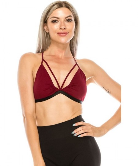 Bras Strappy Bralette UV Protective Fabric UPF 50+ (Made with Love in The USA) - Burgundy - CP18G2ZACZH