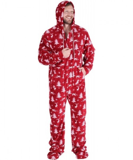 Sleep Sets Family Matching Christmas Onesies Fleece Hooded Footed Pajamas - Mens-cranberry Deer - C51827N4XDK
