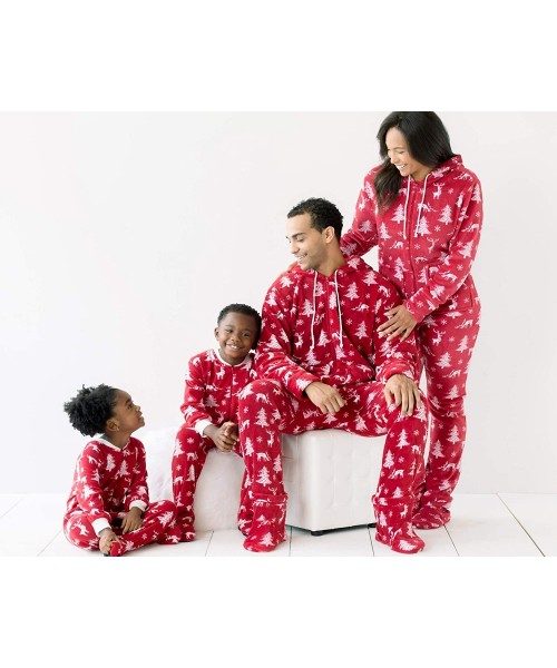 Sleep Sets Family Matching Christmas Onesies Fleece Hooded Footed Pajamas - Mens-cranberry Deer - C51827N4XDK