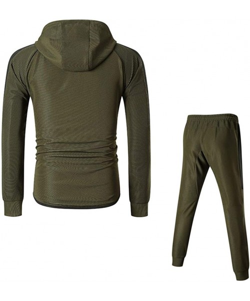 Thermal Underwear Men's Autumn Winter Pocket Sweatshirt Top Pants Sets Sports Suit Tracksuit - Green - CR18Y2KAYGE