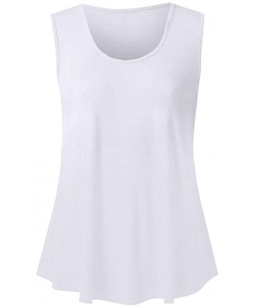 Tops Women Summer Round Neck Sleeveless Blouse Casual Tunic Tops Shirt - White - CF18TRD5WQG