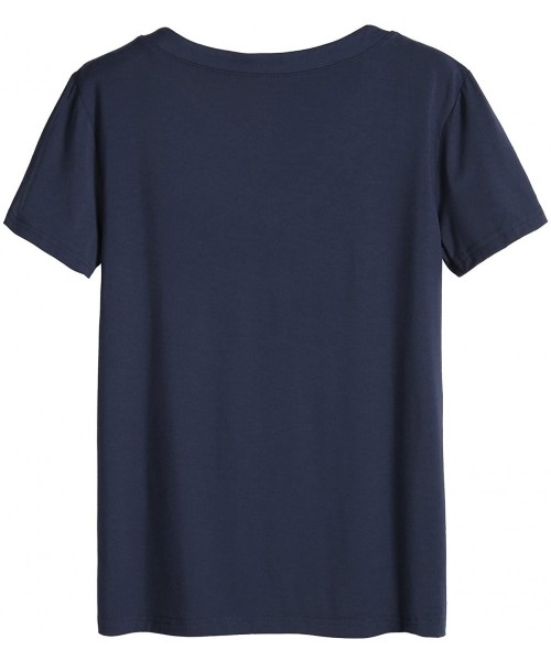 Sets Women's V-neck Sleepwear Short Sleeves Top with Pants Pajama Set - Navy - CU12JEGD1Z3