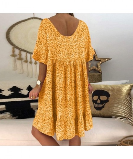 Robes Women's Plus Size Floral Tshirt Dress Sexy Loose Hlaf Sleeve Pleated Ruffles Tunic Dress Summer Casual Mini Dress - Ora...
