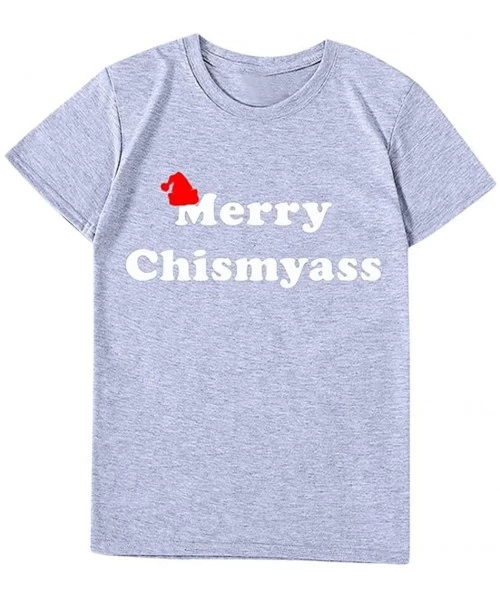 Sleep Sets Mens Christmas Funny Letter Print Short Sleeve Graphic Tops Casual Tee Shirts - Dark Gray - C8192N4LYUT