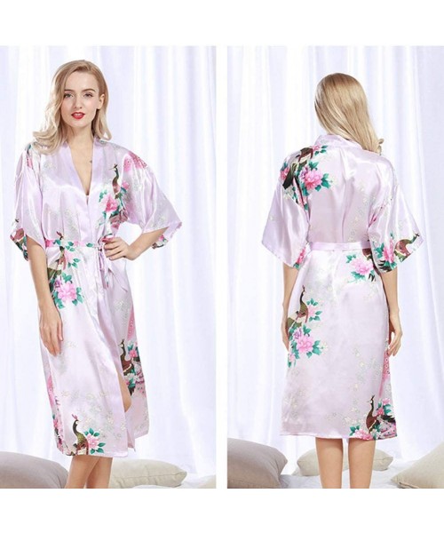 Robes Women's Printed Silk Pajamas- Siamese Dressing Gown-Silk Satin Ladies Bathrobe Kimono Bridesmaid Robe for Wedding Party...