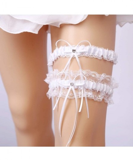 Garters & Garter Belts Sexy Rhinestone Lace Wedding Garters for Bride 2 Pcs Party Garter Set - U-white - C718Y9K98XE