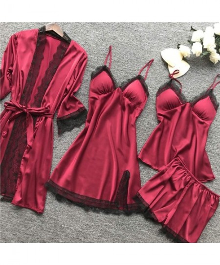 Garters & Garter Belts 4 pcs Lingerie Set for Women Silk Lace Robe Babydoll Teddy Dress Chemises Sleepwear Nightdress Pajamas...