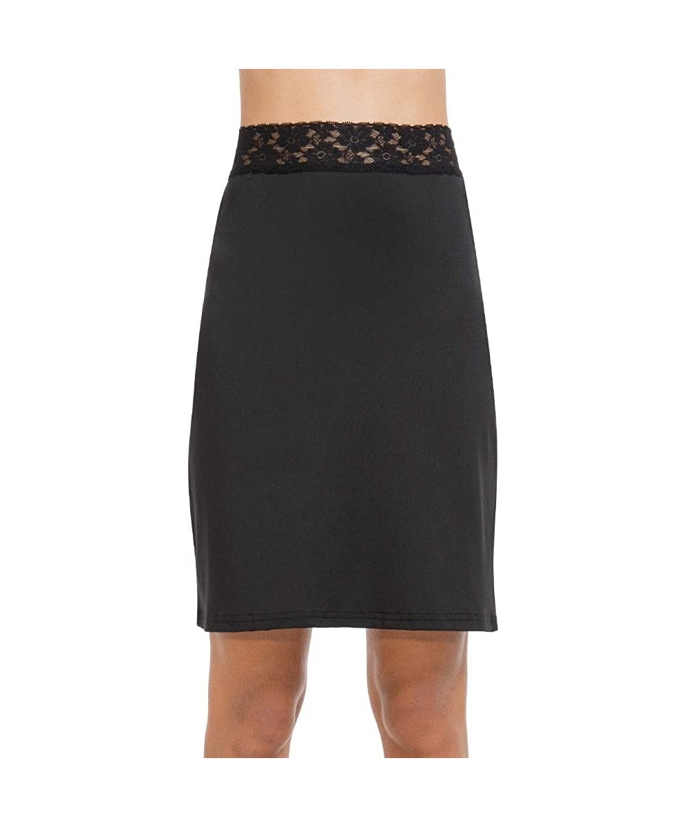 Thermal Underwear Half Slips for Women Underskirt Short Mini Skirt with Floral Lace Waistband - Black - CN18NUAO7S7