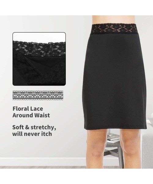 Thermal Underwear Half Slips for Women Underskirt Short Mini Skirt with Floral Lace Waistband - Black - CN18NUAO7S7