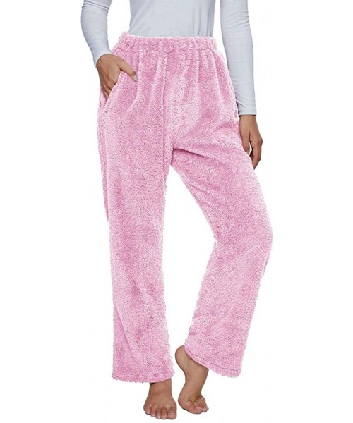 Bottoms Womens Winter Plush Fluffy Pajama Pants with Pockets Warm Fleece Lounge Pants Sleepwear Bottoms - Pink - CQ18X2AE0ZK