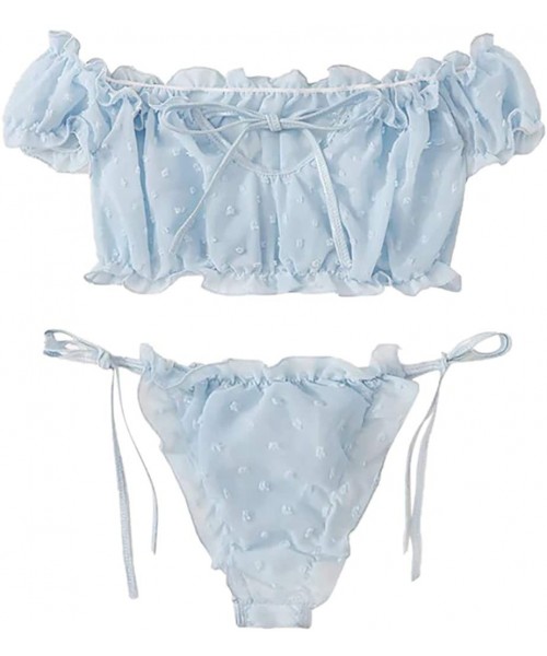 Bustiers & Corsets Women Lingerie Corset Mesh Underwire Racy Muslin Sleepwear Underwear Tops+Briefs - Blue - CU18WAGHUZ6