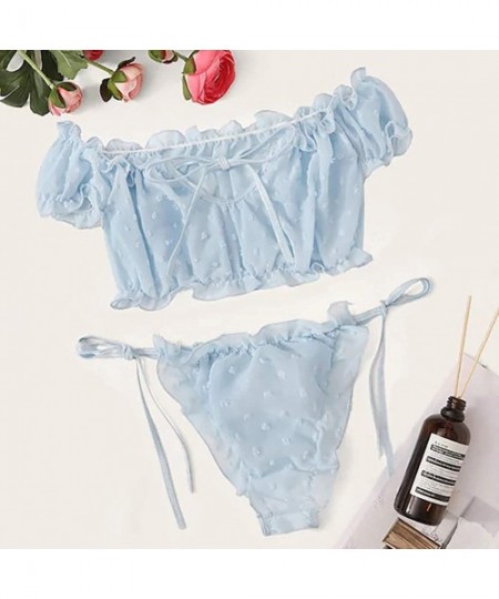 Bustiers & Corsets Women Lingerie Corset Mesh Underwire Racy Muslin Sleepwear Underwear Tops+Briefs - Blue - CU18WAGHUZ6