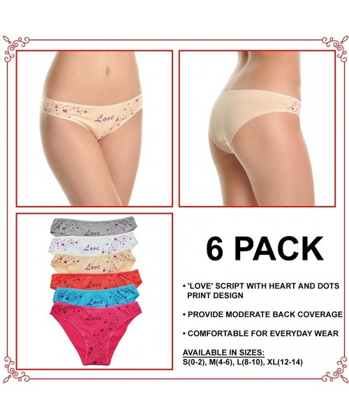 Panties Women's Printed Cotton Spandex Bikini Panties (6-Pack) - 6-pack Love Hearts - CT18EXER6Y9