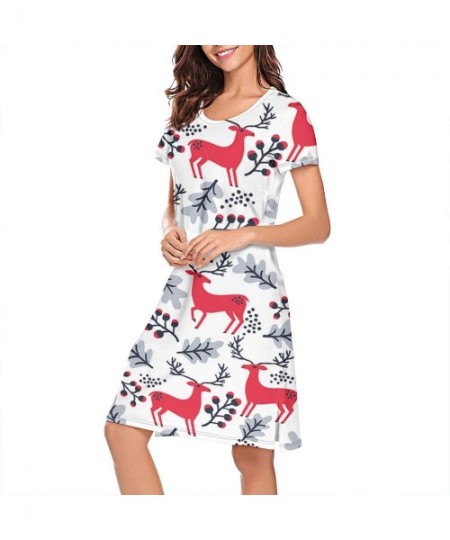 Nightgowns & Sleepshirts Tasbon Red Reindeer and Leaves Womens Sleeping Shirt Dress Pajama Short Sleeve Nightgown Nightshirt ...