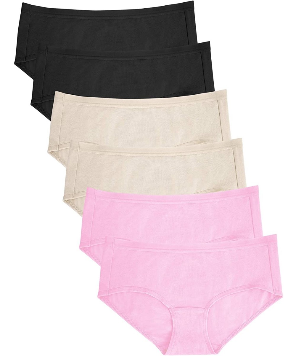 Panties Supersoft Comfort Cotton Stretch Hipster for Women Ladies Underwear Mulitcolors 6Packs - 2 Black 2 Pink 2 Nude - C119...