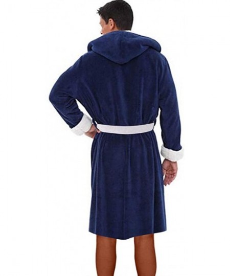 Robes Men's Bathrobe Bath Robe Plus Size Loungewear Winter Sleep Bottoms Pajama Set Nightwear with Belt - Z-v-dark Blue - CS1...