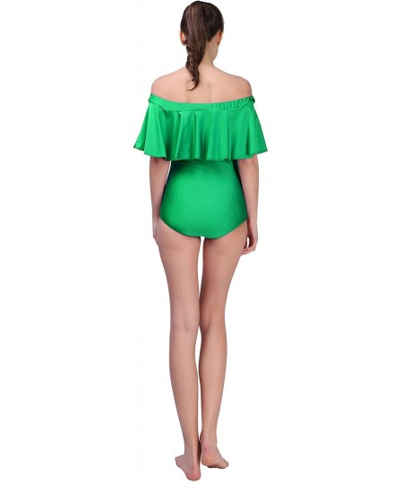 Shapewear Women Flounce Ruffle One Piece Swimsuits Off The Shoulder Strapless Tummy Control Bathing Suit Bodysuit - Green - C...