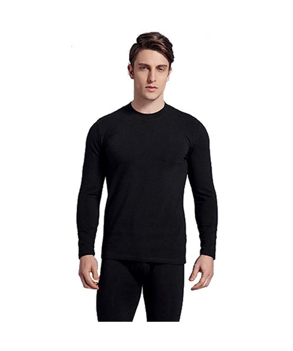 Thermal Underwear Men's Thermal Underwear Top Long Sleeve T-Shirts - Black - CU1922WRWSH