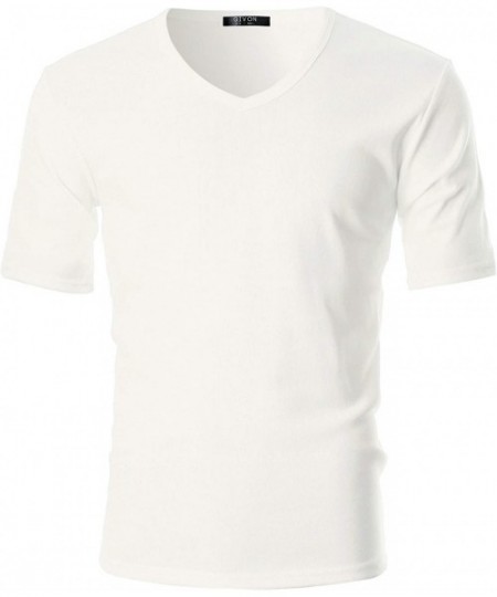 Thermal Underwear Mens Slim Fit ComfortSoft Cotton Short Sleeve Lightweight V Neck T-Shirt - Dcp063-ivory - CS19D860O8N