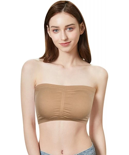 Bras Women Strapless Basic Solid Casual Seamless Stretchy Cute Sexy Tube Top BraS-3XL - 1 Pk-beige - CG196OSM3S9