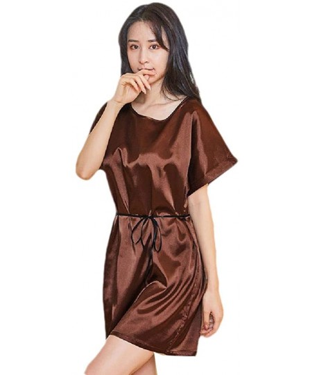 Nightgowns & Sleepshirts Women's Charmeuse Silky Short Spa Summer Short Sleeves Nightgown - Coffee - CA199SNKYNO