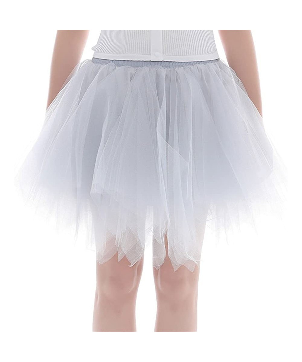 Slips Women's Vintage 1950s Short Tulle Petticoat Ballet Bubble Tutu Puffy Tutu Petticoat Tulle Underskirt - Silver Gray - CK...