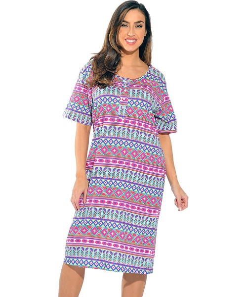 Nightgowns & Sleepshirts Short Sleeve Nightgown Sleep Dress for Women - Colorful Aztec - CG12O2JUM30