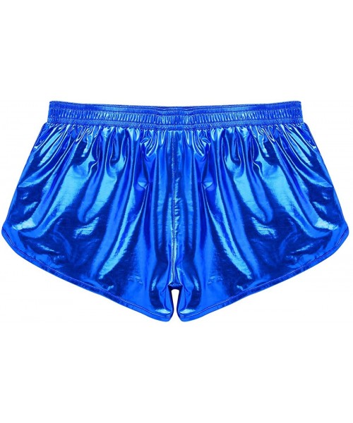 Boxers Men's Shiny Metallic Holographic Low Rise Boxer Shorts Lounge Swim Trunks Clubwear - Blue - CF18T0EYD82
