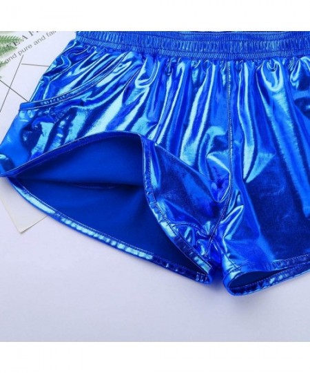 Boxers Men's Shiny Metallic Holographic Low Rise Boxer Shorts Lounge Swim Trunks Clubwear - Blue - CF18T0EYD82