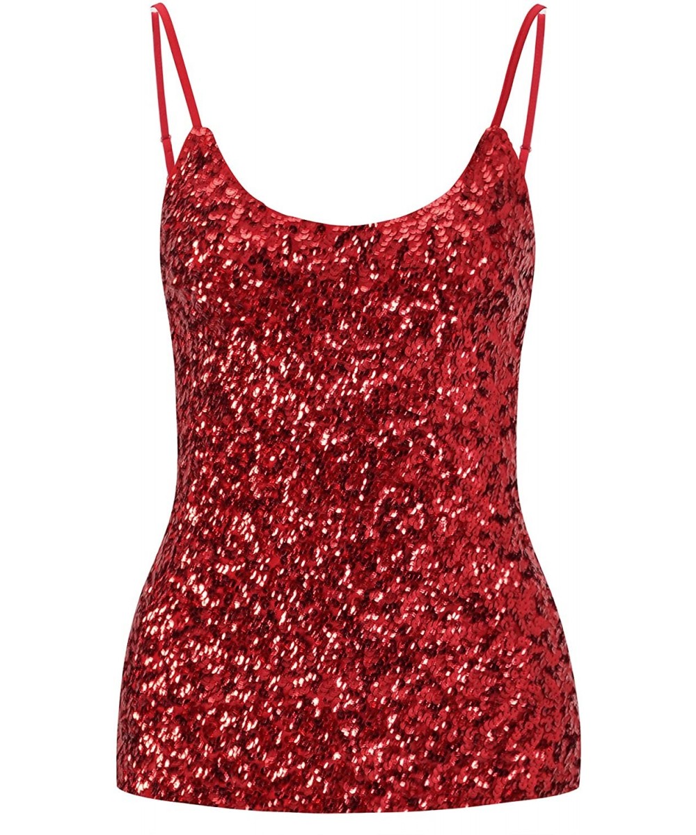 Camisoles & Tanks Women's Sequins Summer Short Camisole Tank Tops - Red - CR182G5E2XN