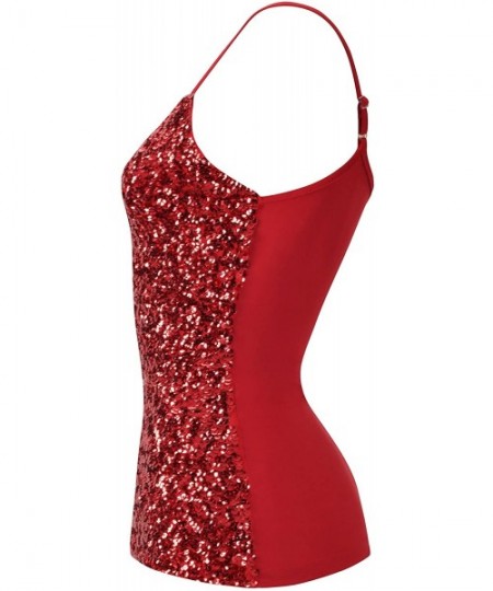 Camisoles & Tanks Women's Sequins Summer Short Camisole Tank Tops - Red - CR182G5E2XN