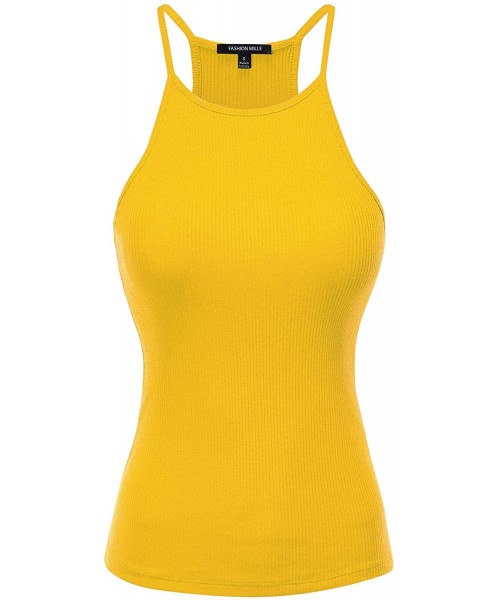 Camisoles & Tanks Women Basic Active High Neck Ribbed Camisole Tank Top - Mustard - CP19DT3Y4UE