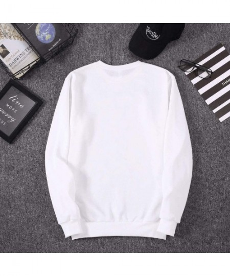 Thermal Underwear Women's Christmas Printed Round Neck Long Sleeve Casual Cotton Blouse Pullover Sweatshirt - White - C4192A5...