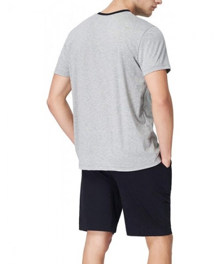 Sleep Sets Men's Cotton Short Pajamas Set with Pocket Grey Sports Lounge Sleepwear - Grey - C519CMH7QA9
