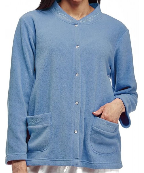 Robes Women's Plus-Size Snap Front Fleece Bed Jacket - Denim - CE11RV8H87T