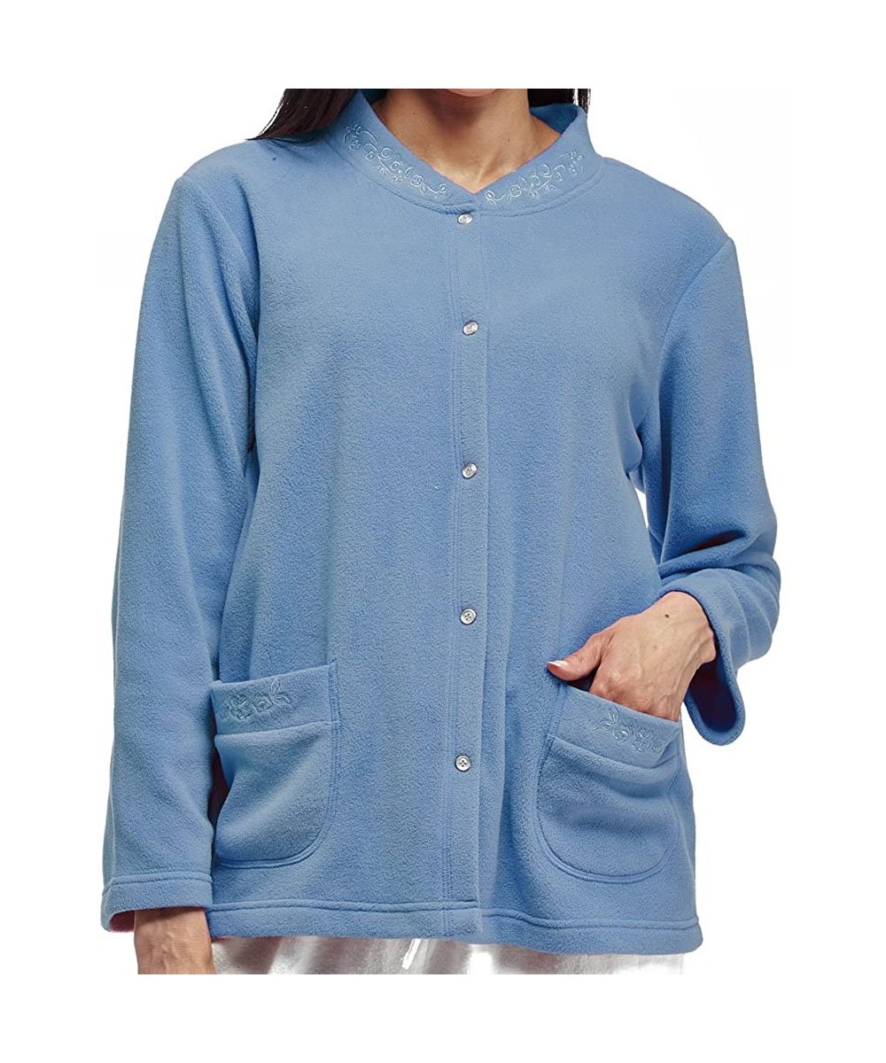 Robes Women's Plus-Size Snap Front Fleece Bed Jacket - Denim - CE11RV8H87T
