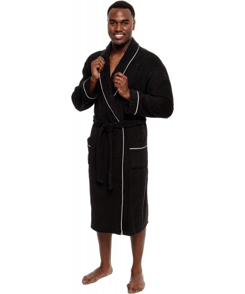Robes Men's Lightweight Cotton Terry Robe - Luxury Bathrobe w/Contrast Piping - Black - CA18UYK90D3