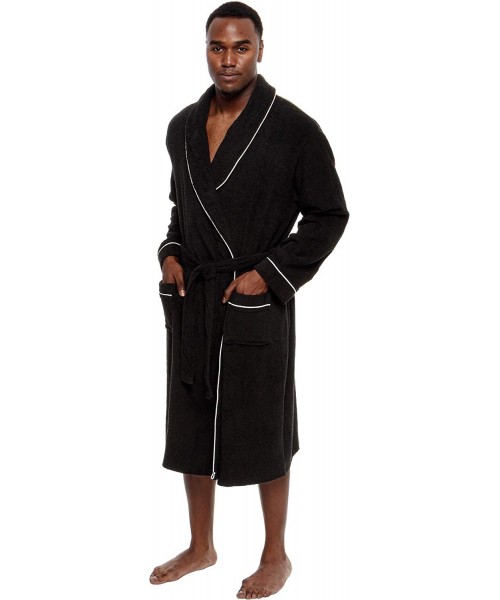 Robes Men's Lightweight Cotton Terry Robe - Luxury Bathrobe w/Contrast Piping - Black - CA18UYK90D3