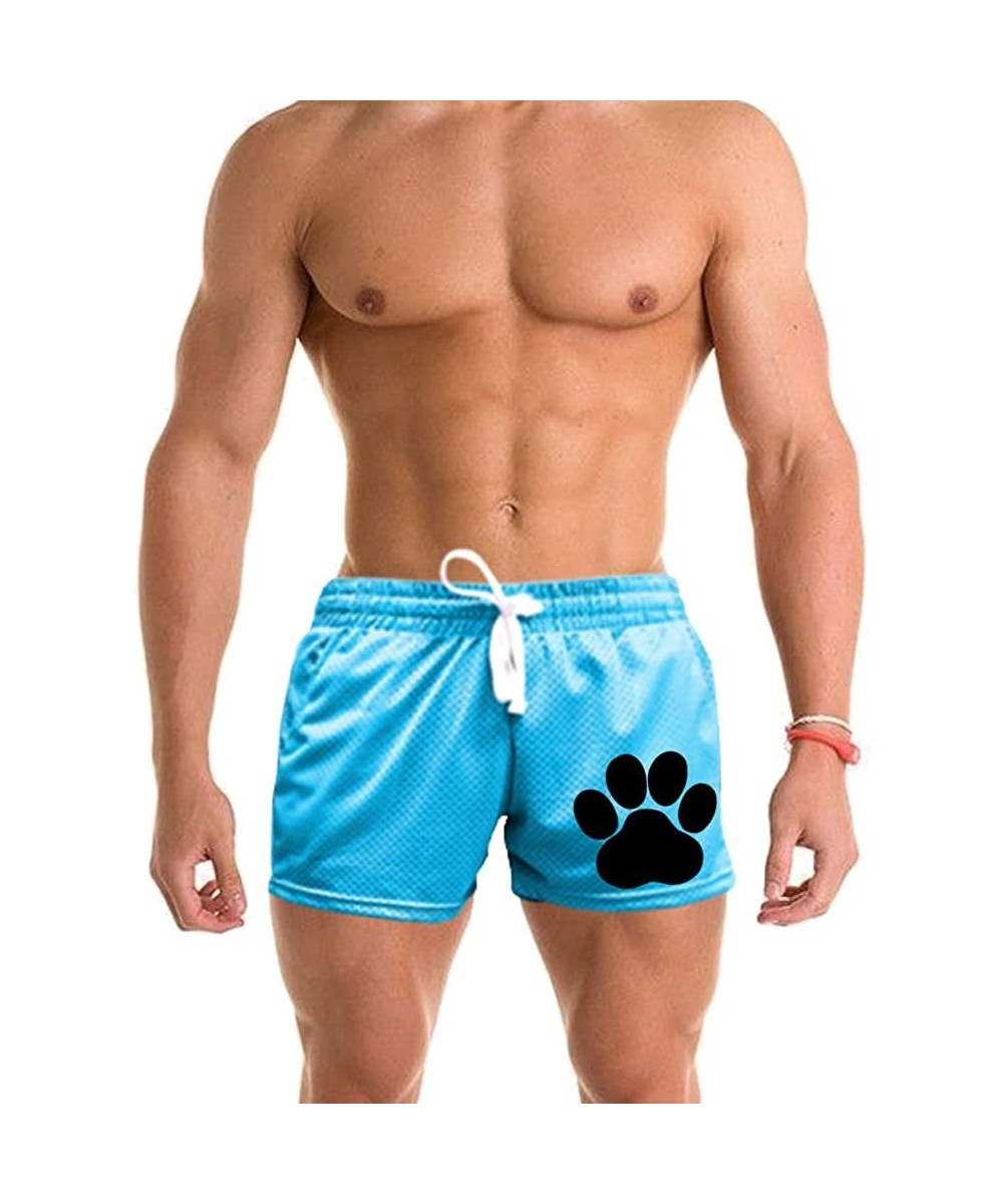 Boxers Men's Paw Print V304 Blue Mesh Gym Shorts - CZ18GO9N97U