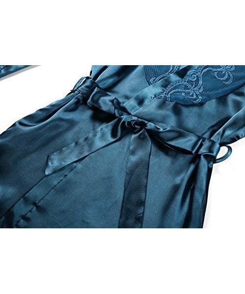 Robes Women's Long Satin Robe Bridal Kimono Lace Pajamas Sleepwear Robe ONLY Size UP - Acid Blue - CL187XXXL0S
